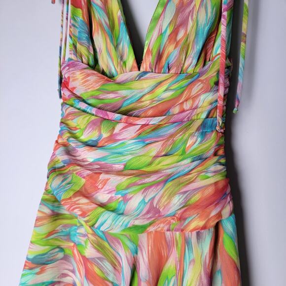VTG Y2K ABS Allen Schwartz Rainbow Swirl Ruched Dress Handkerchief Hem Size 2 - Picture 6 of 13